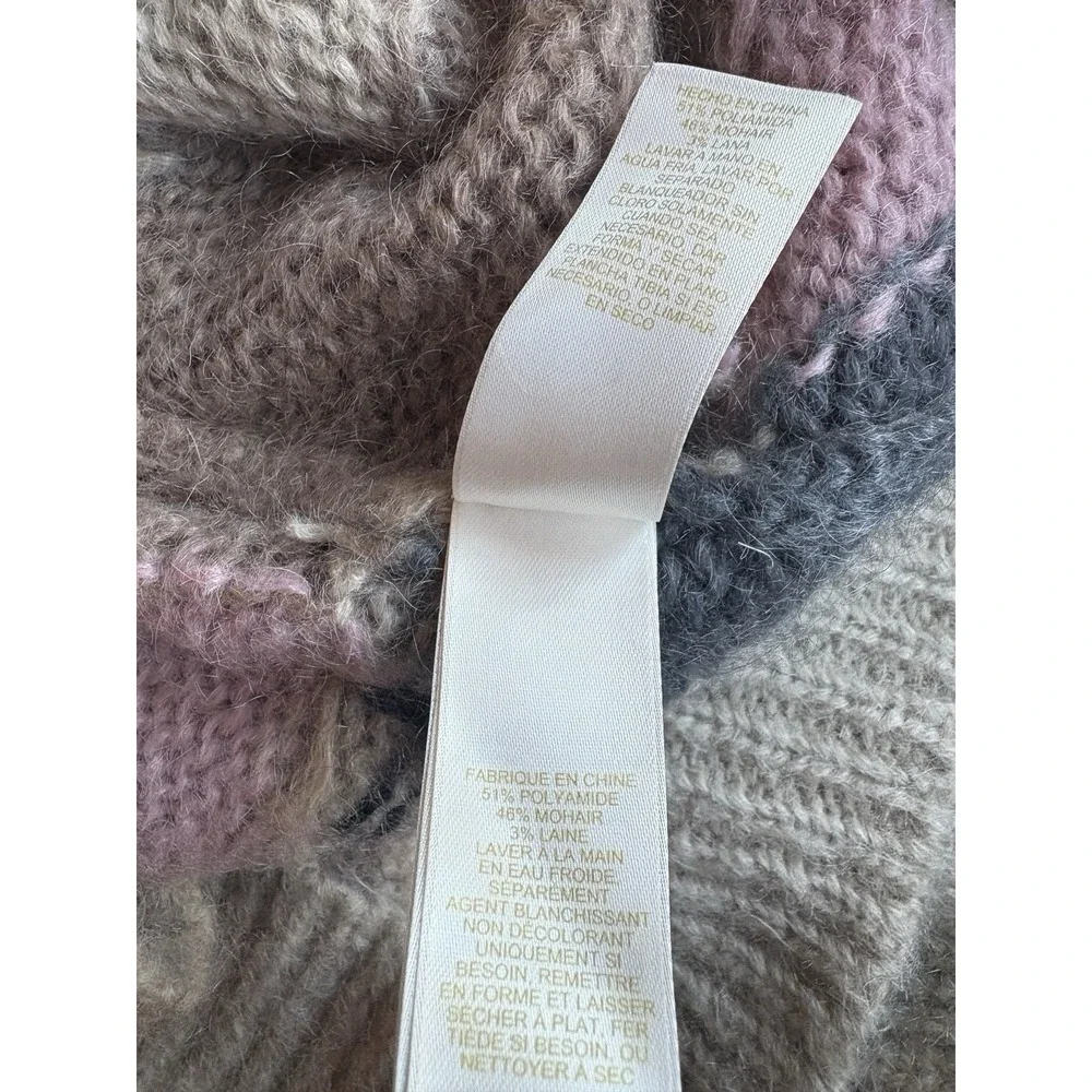 Kate Spade NY Deco Rose Mohair Blend Sweater Beige Pink Floral Intarsia Size XS